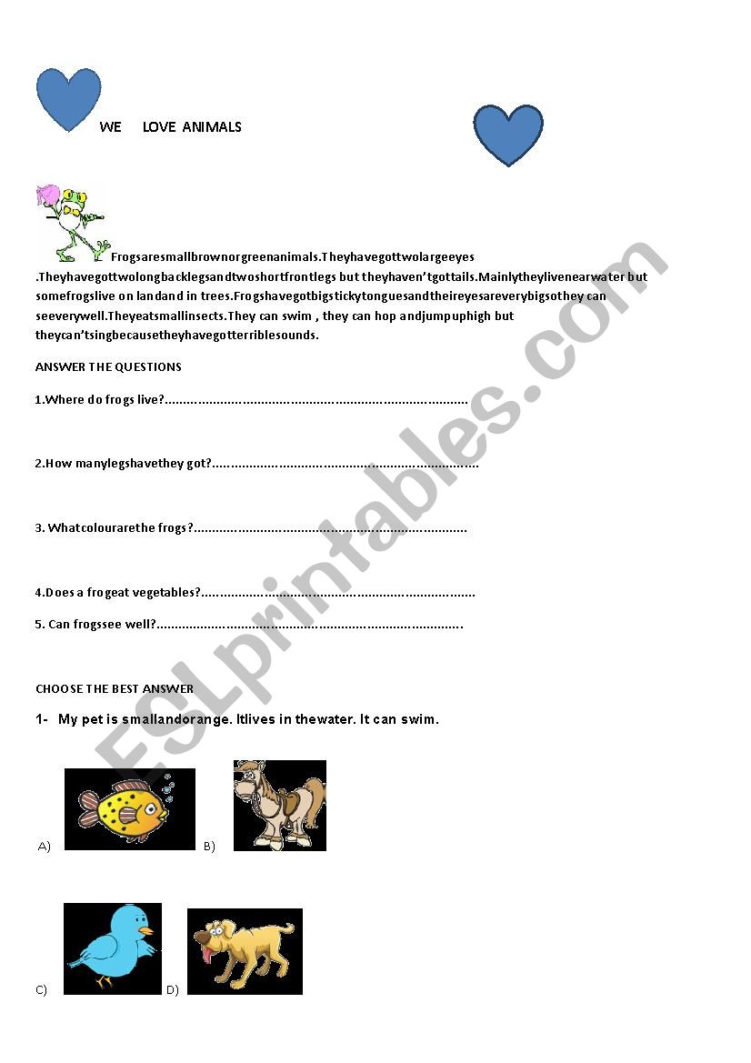 ANIMALS worksheet