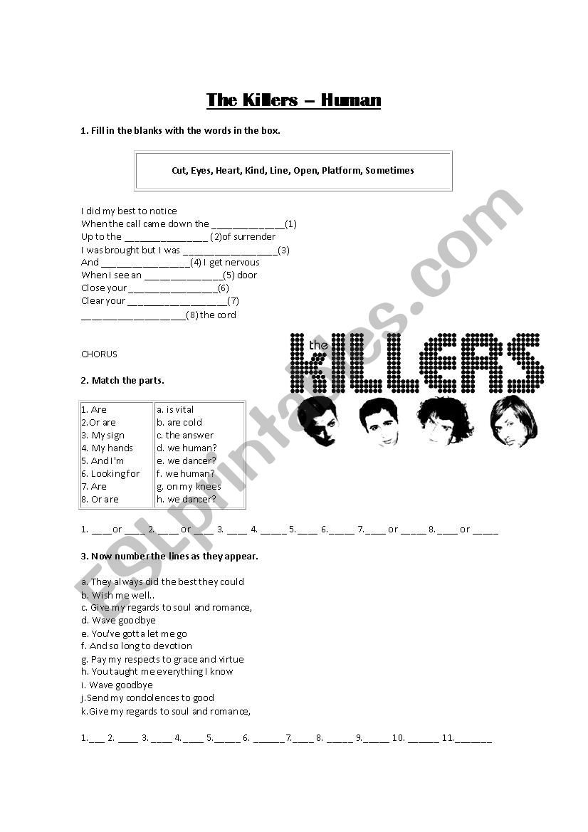 The Killers - Human worksheet