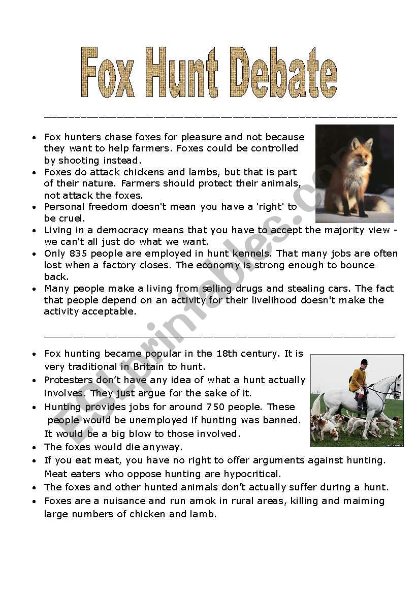 Fox hunting debate worksheet