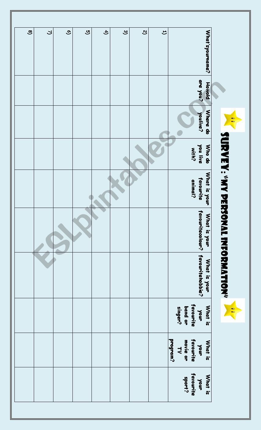 My personal information worksheet