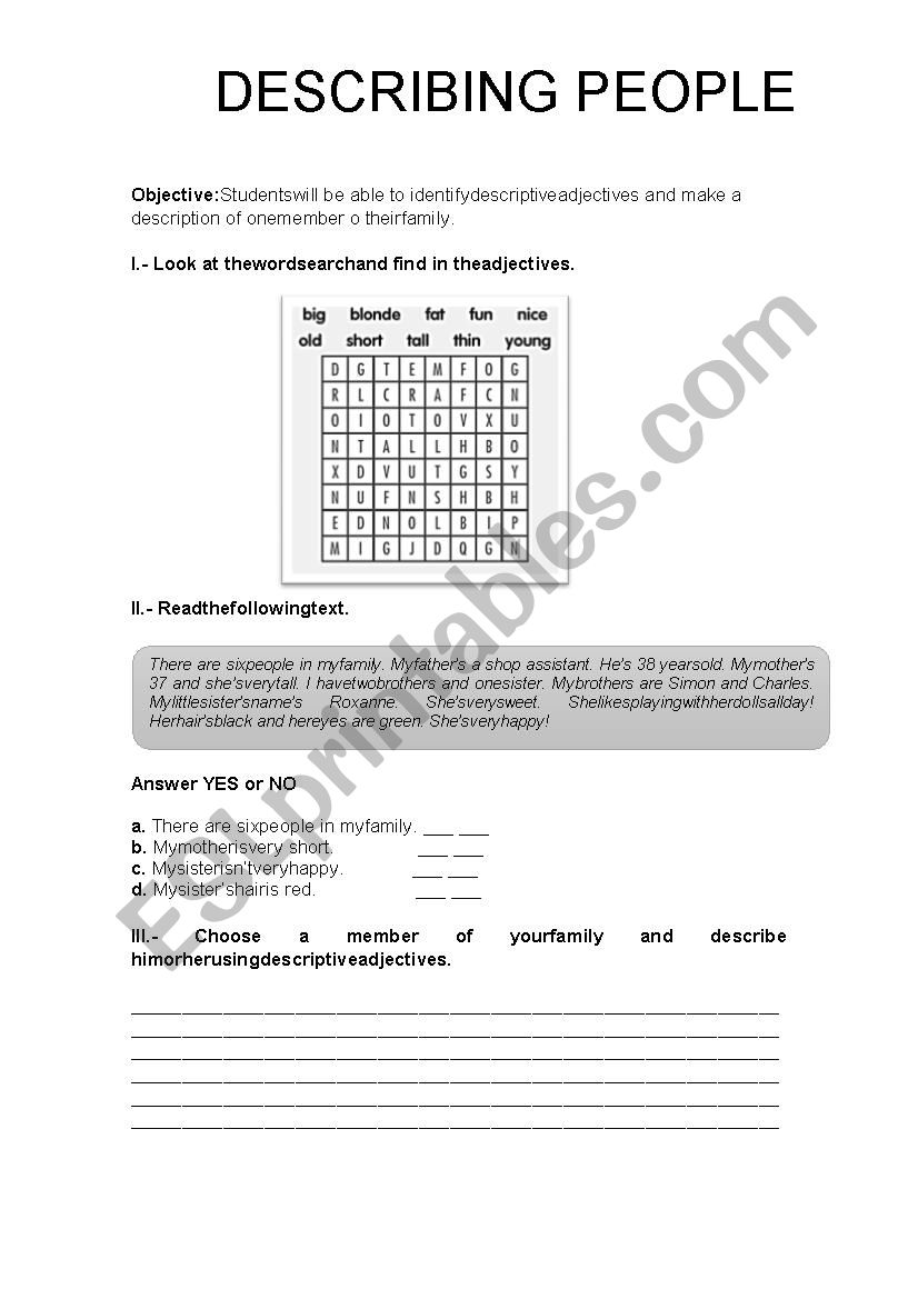 Describing people worksheet