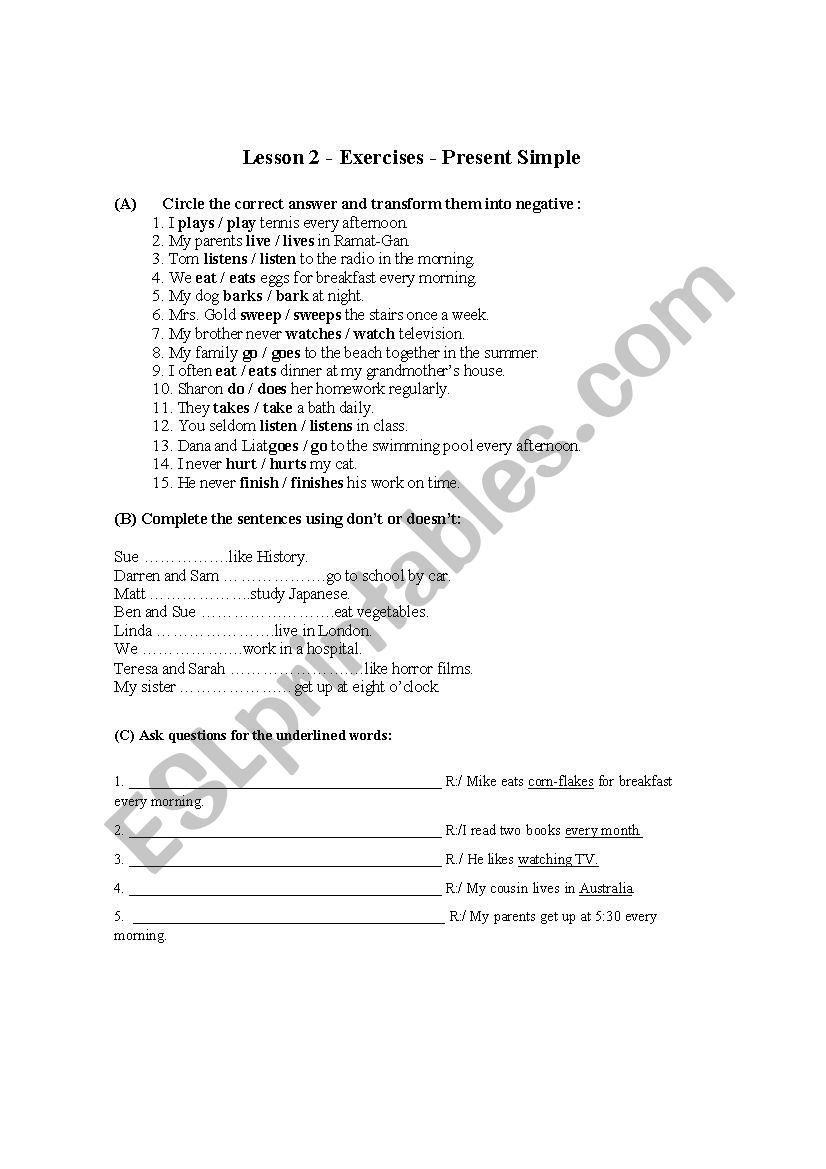 Present simple exercise  worksheet