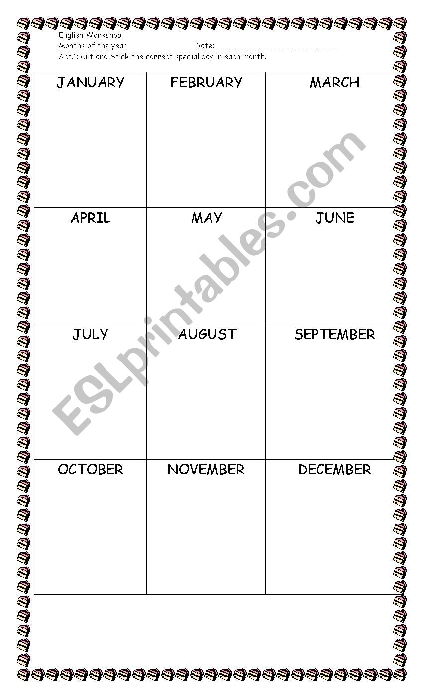 MONTHS OF THE YEAR worksheet