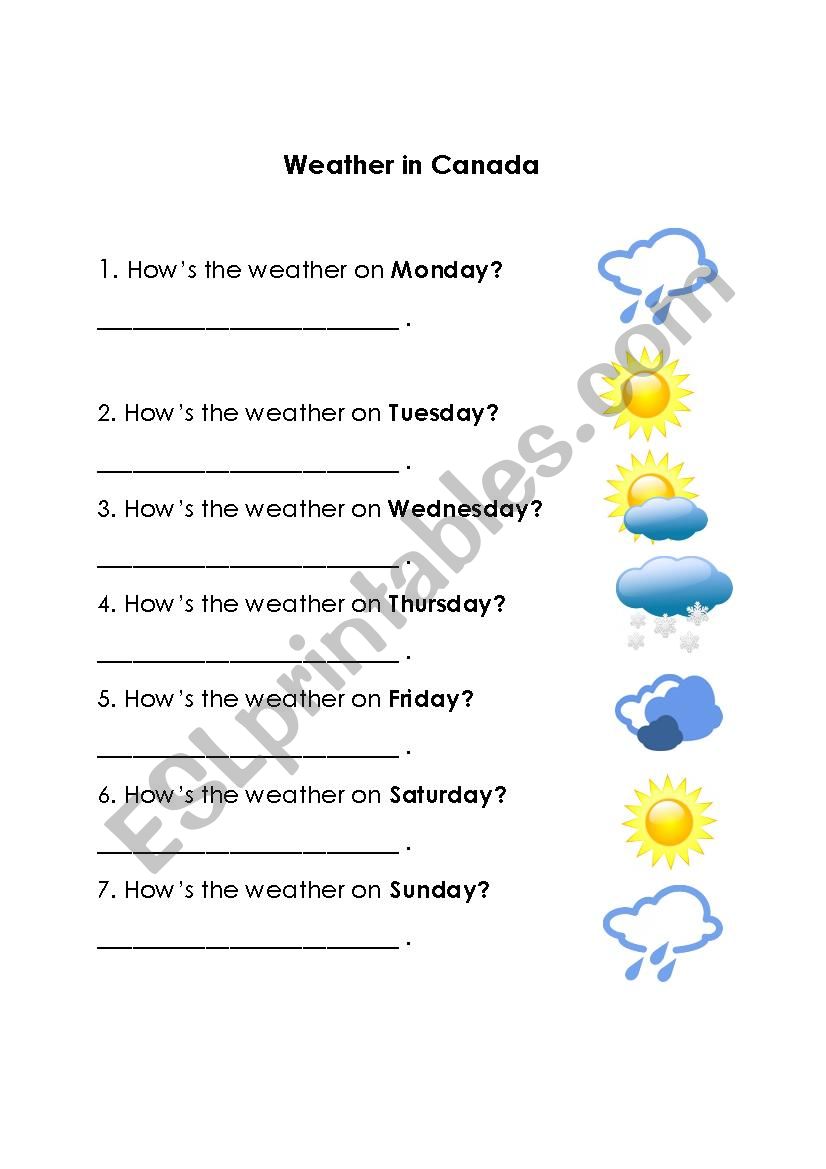 Weather in Canada worksheet