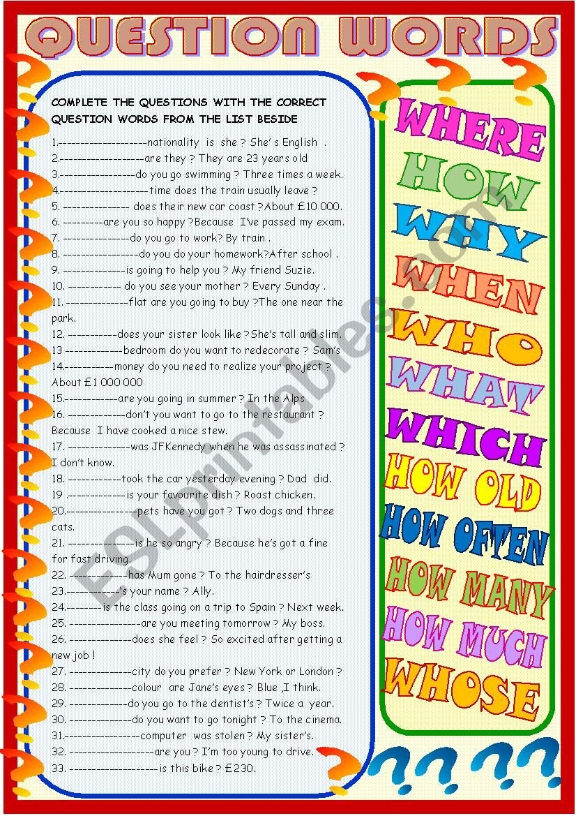 Question words 2 worksheet