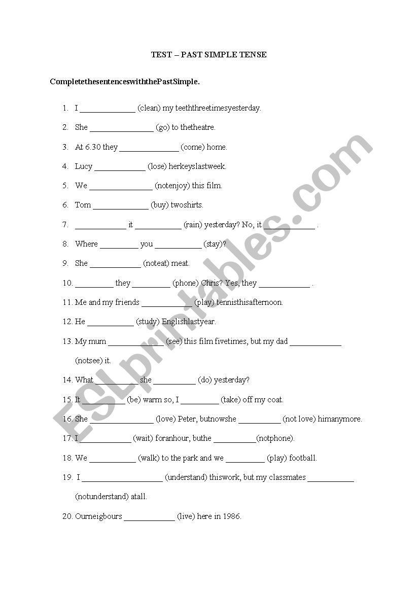 past simple worksheet