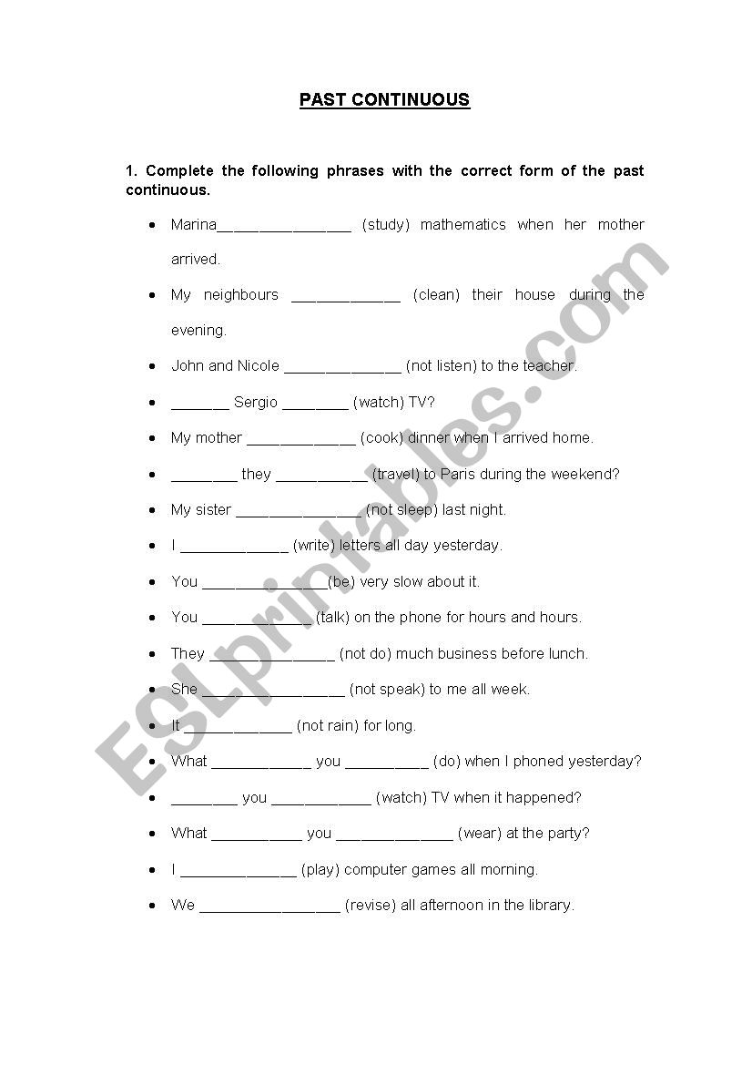 Past Continuous worksheet