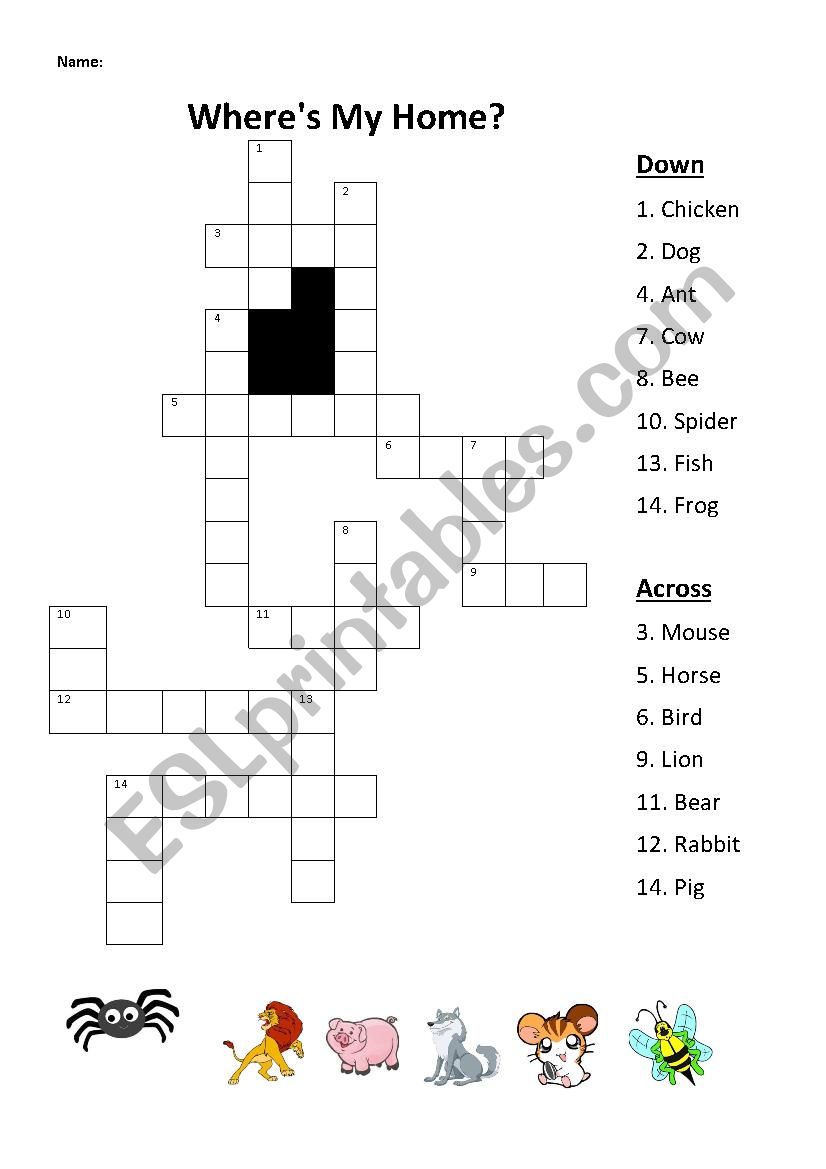Animals and their homes crossword puzzle