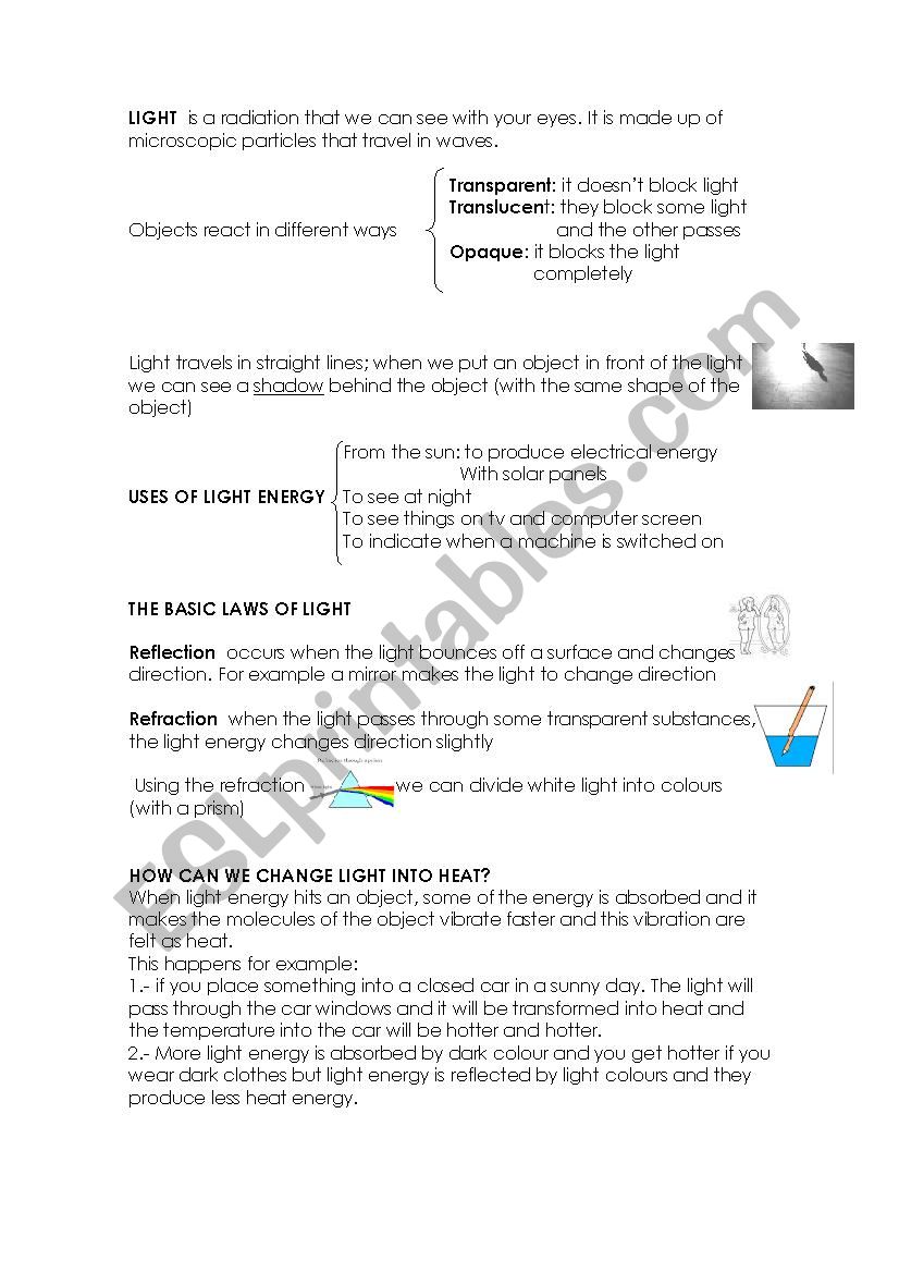 light  worksheet