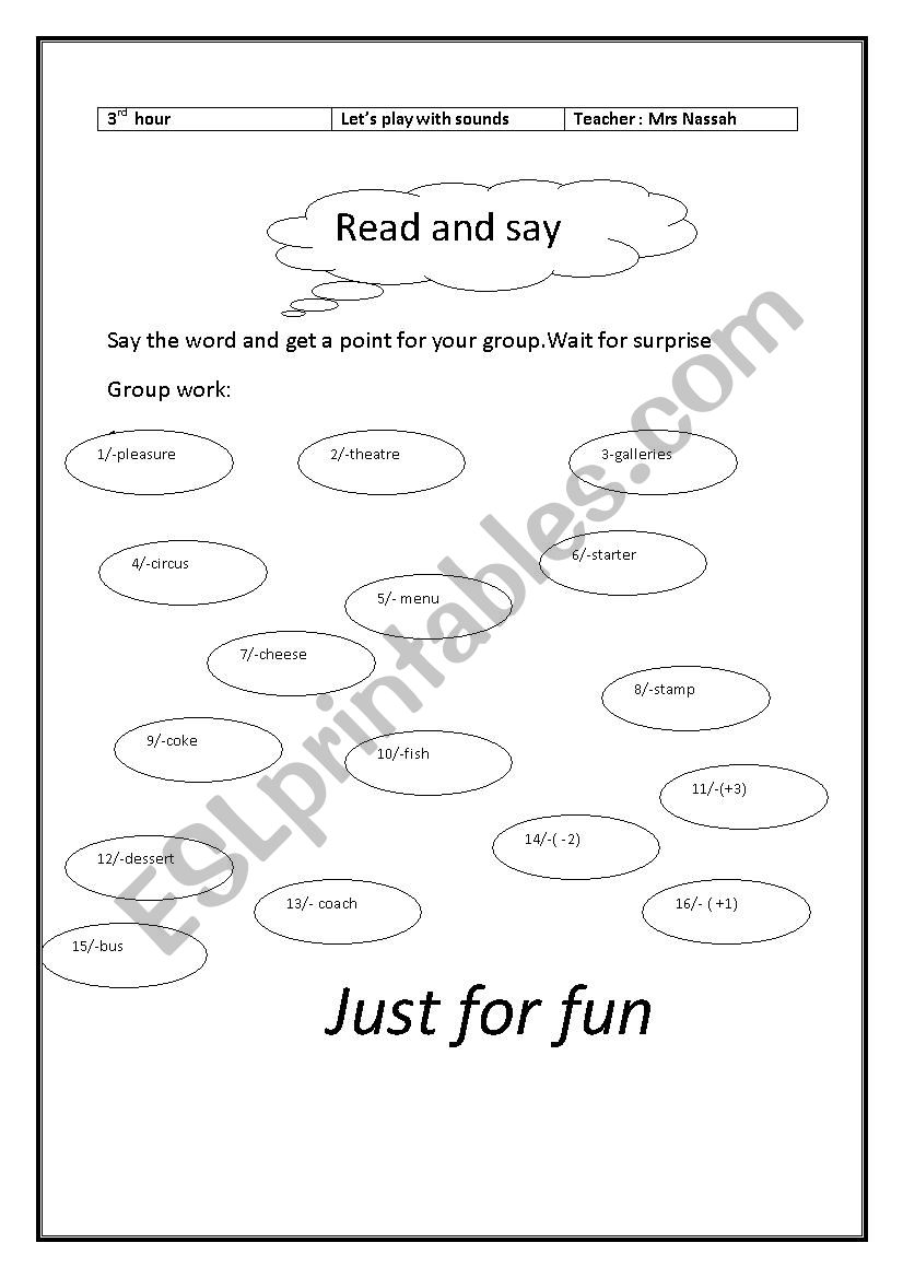 a pronunciation game worksheet