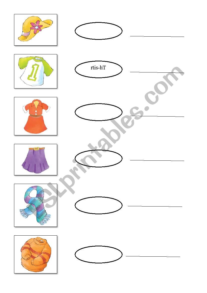 Clothes dictation worksheet
