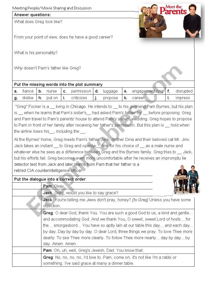 Meet the parents worksheet