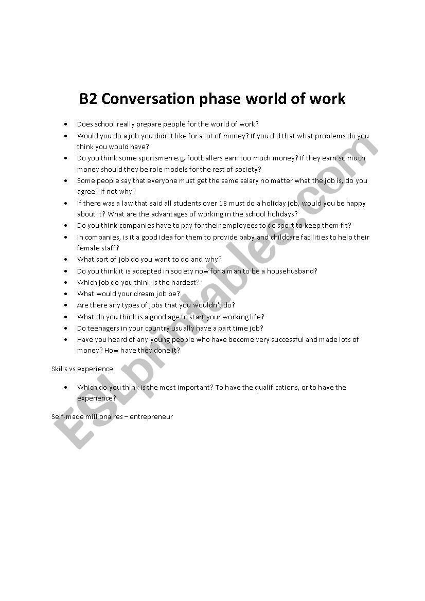 Trinity Conversation phase B2 - World of work.