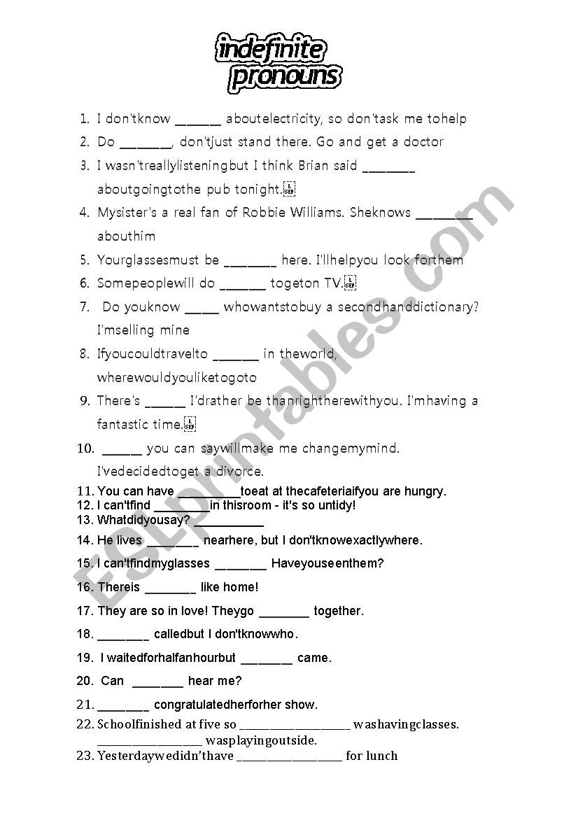 indefinite compounds worksheet