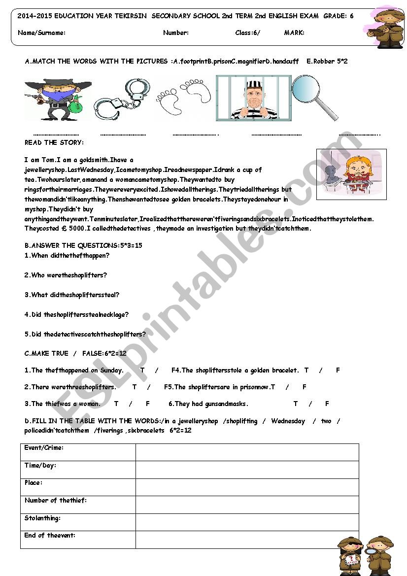  second term 6th grade 2nd exam for TURKISH STUDENTS 