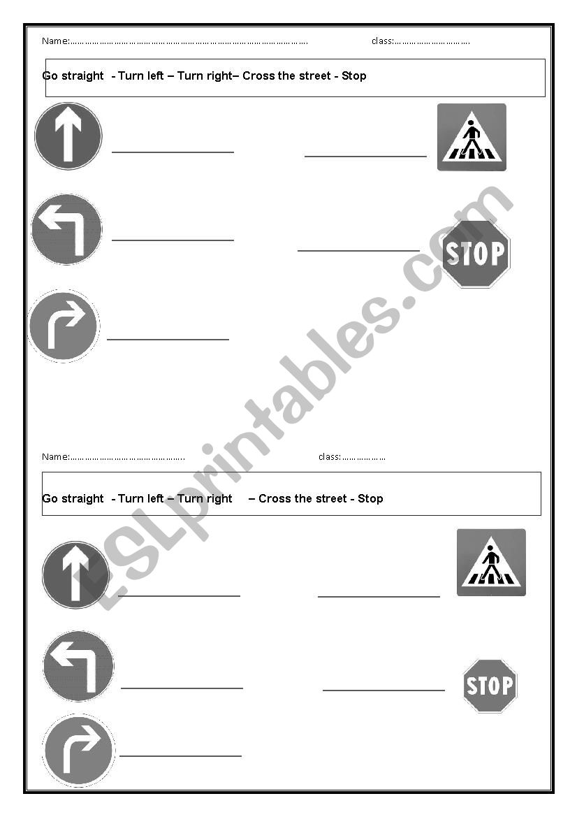 Street signs worksheet