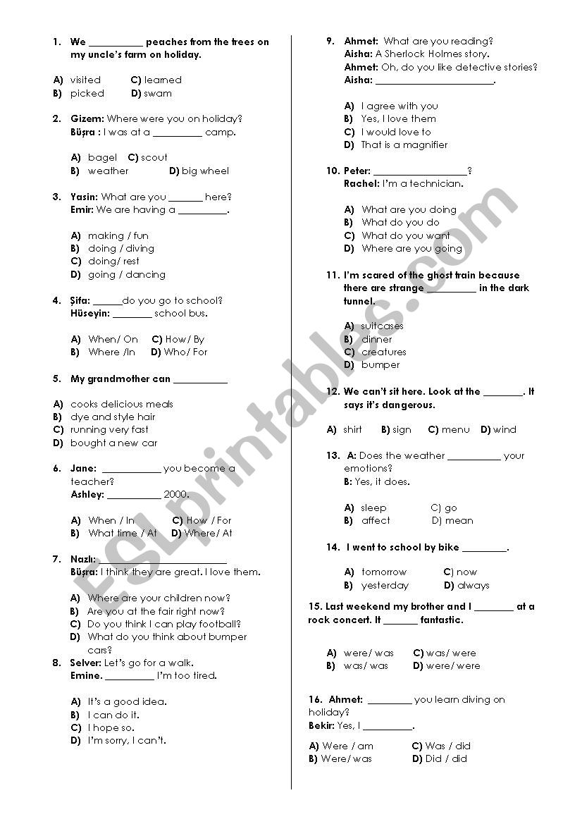 Elementary Progress Test (6 pages)