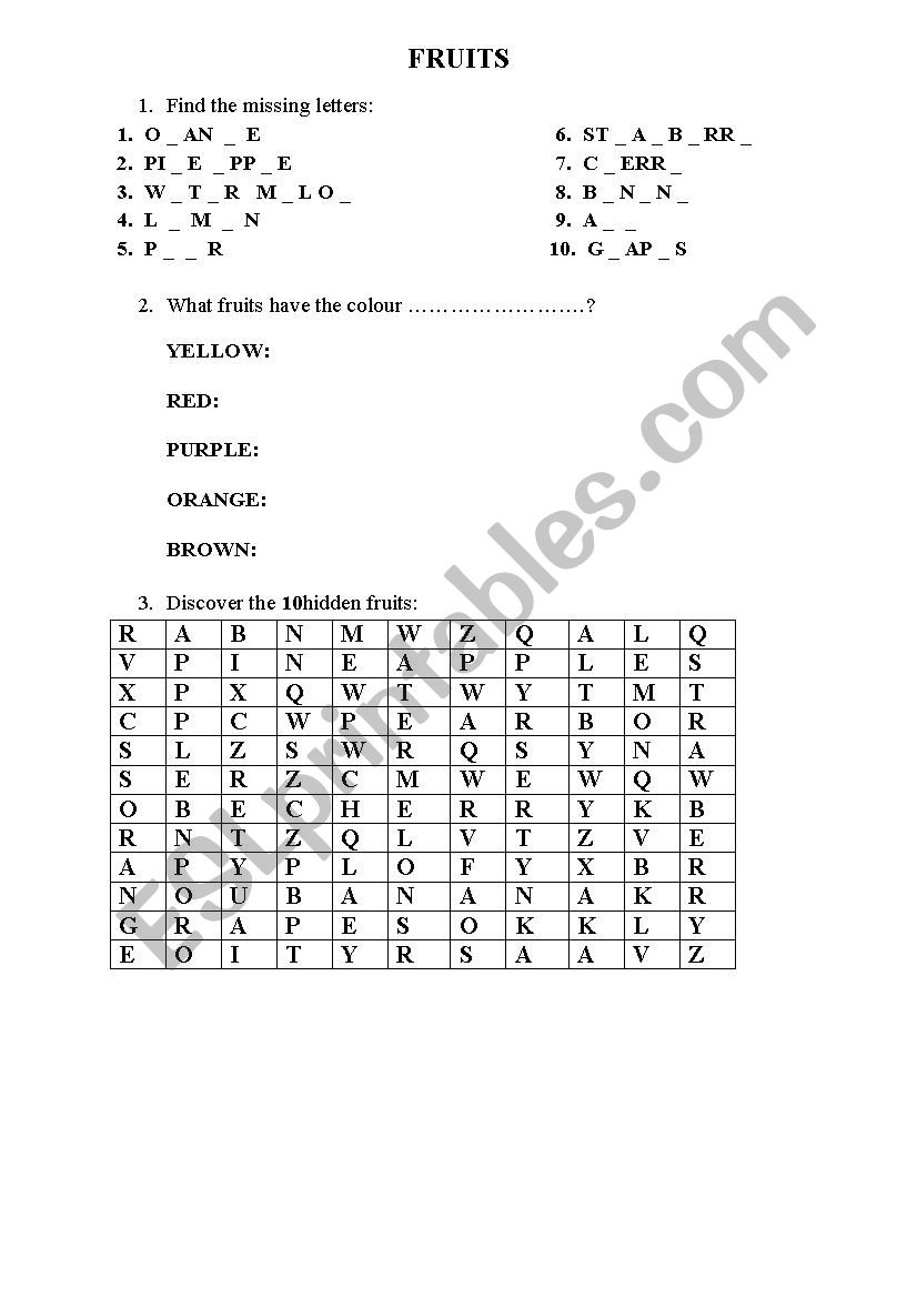 Fruits worksheet