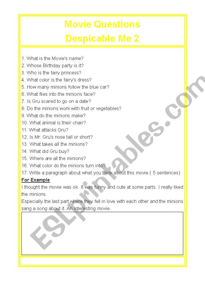 Despicable Me 2 Movie Questions