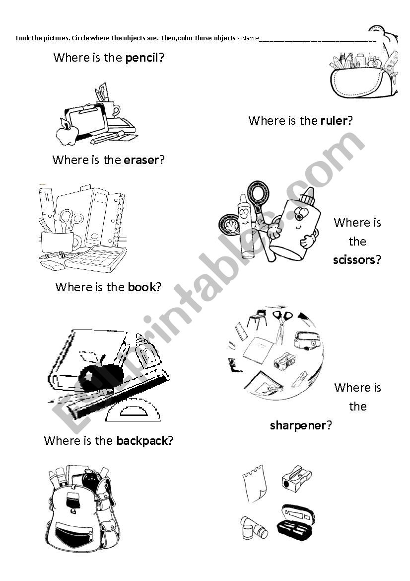 Classroom Objects worksheet