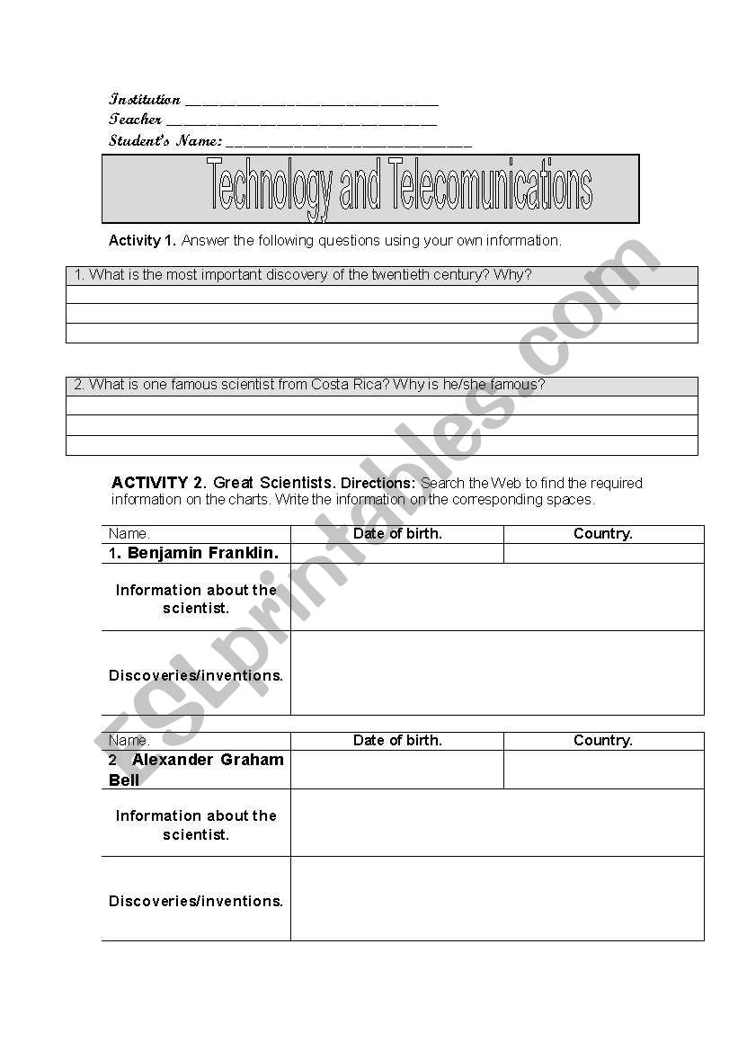 technology websearch worksheet