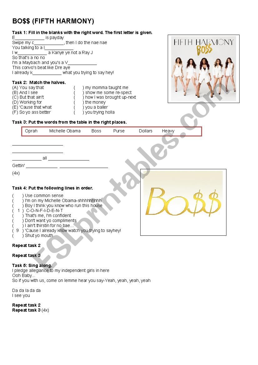 BO$$ FIFTH HARMONY worksheet