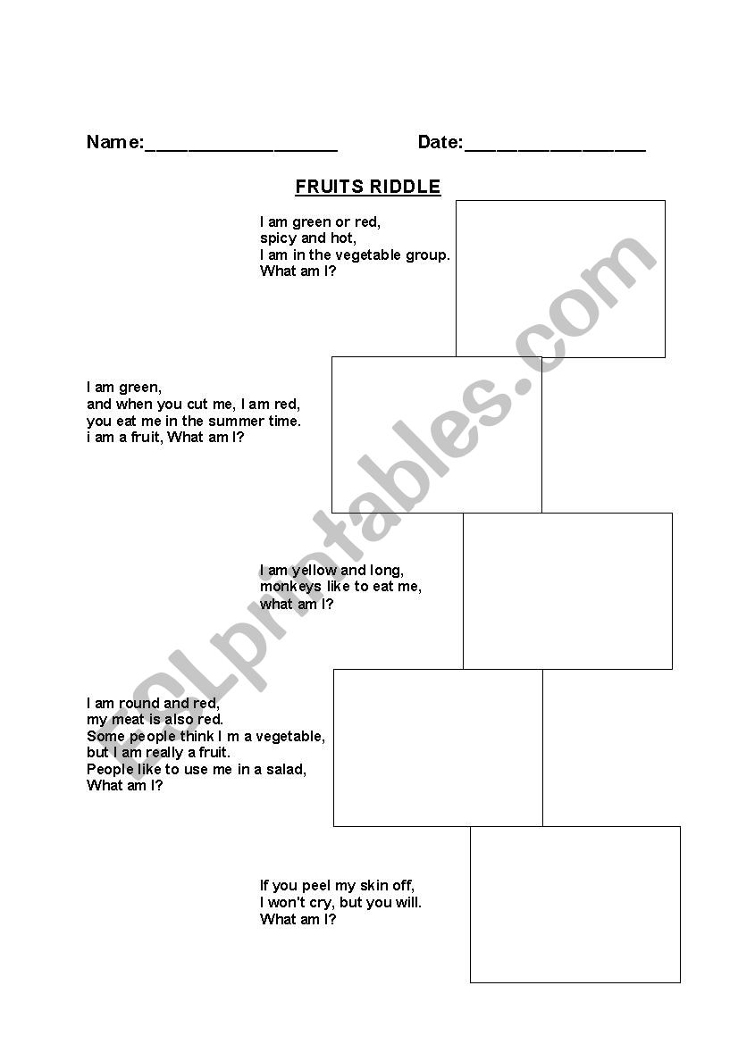 Fruits Excercise 1 - Riddles worksheet