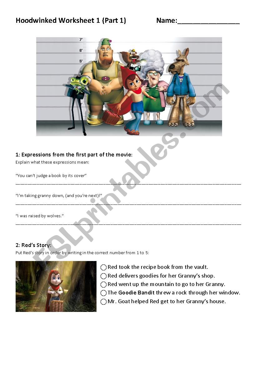 Hoodwinked Movie Worksheet Part 1