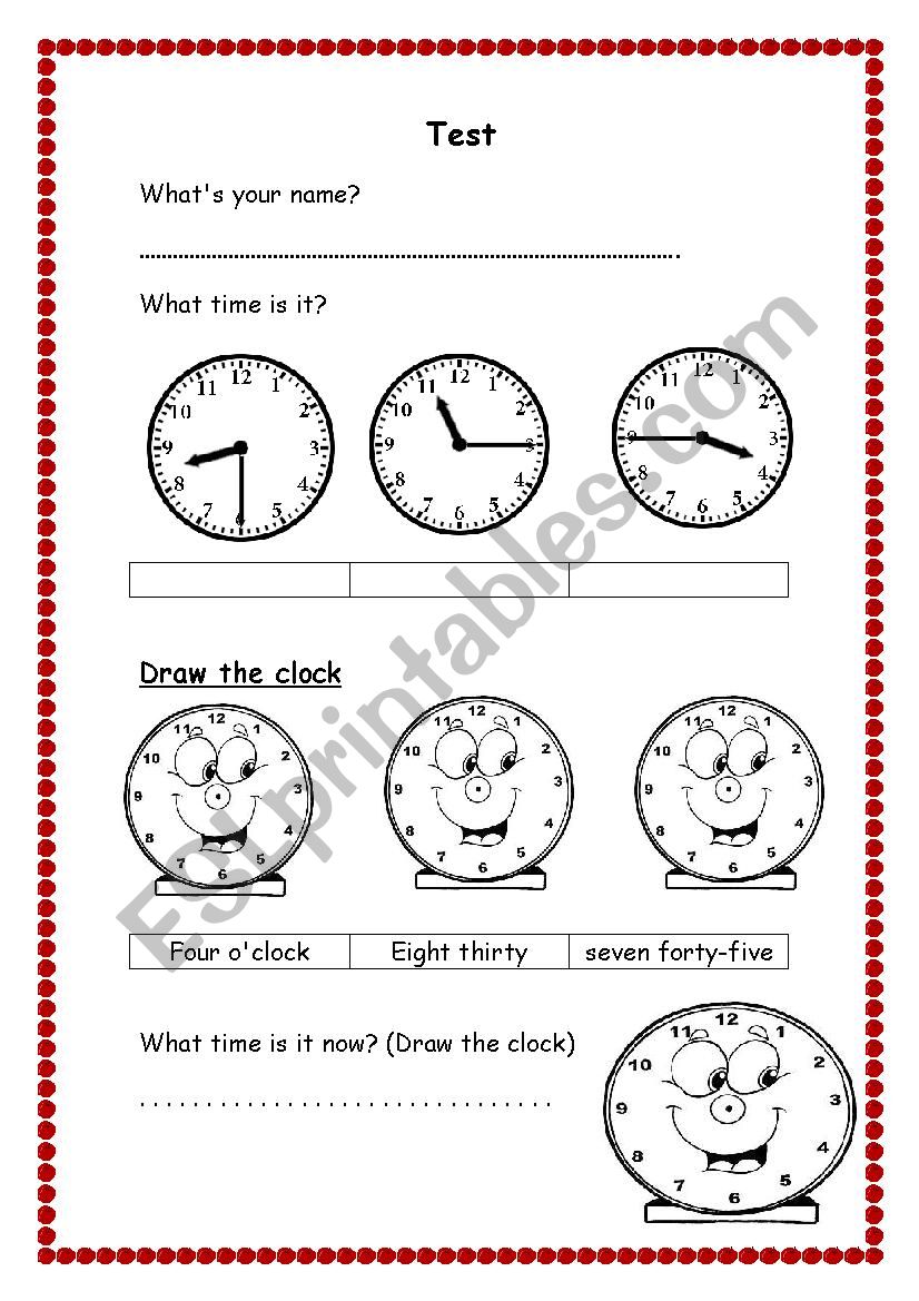 Test for Elementary worksheet