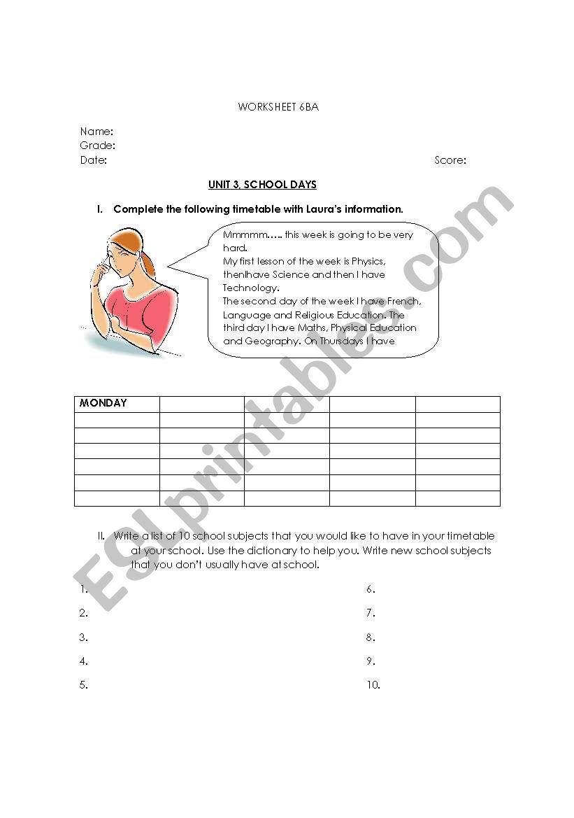 School Subjects worksheet