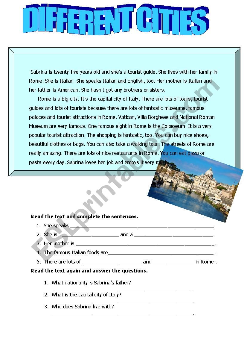 DIFFERENT CITIES worksheet