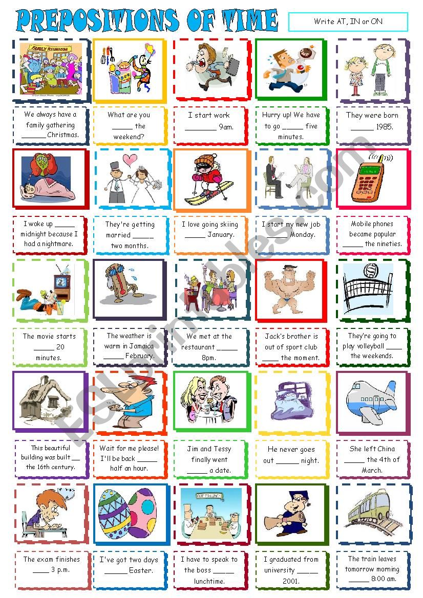 Prepositions of time worksheet