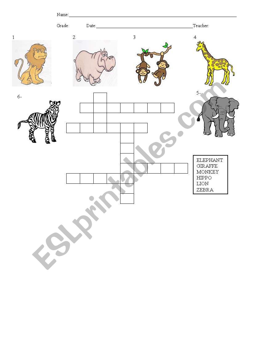Animals - crossword worksheet