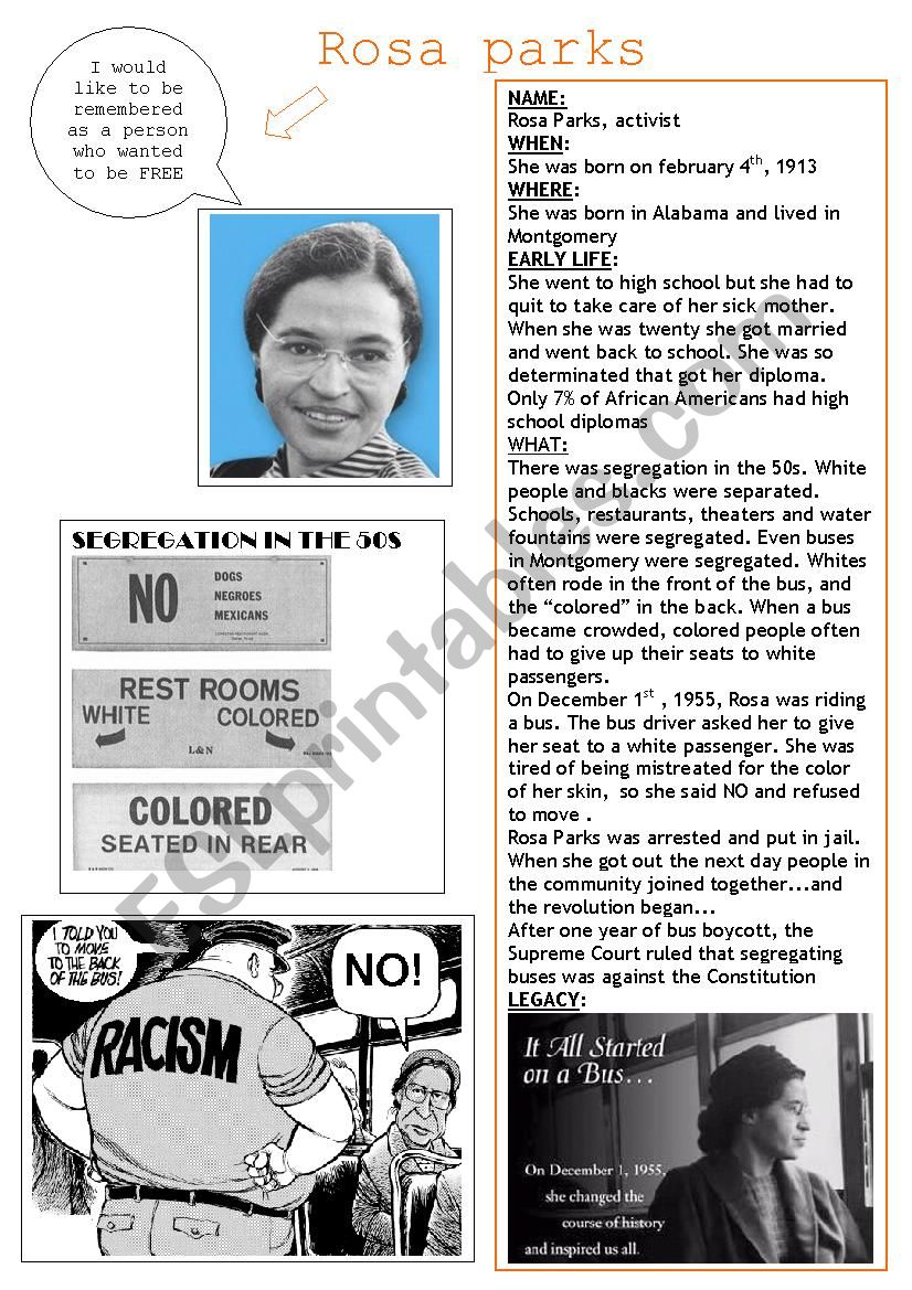 ROSA PARKS PROFILE worksheet