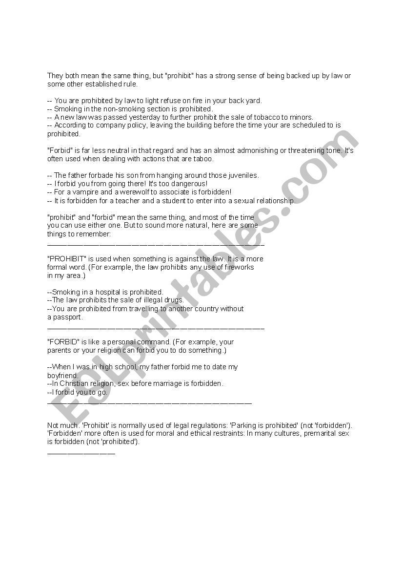 prohibition worksheet