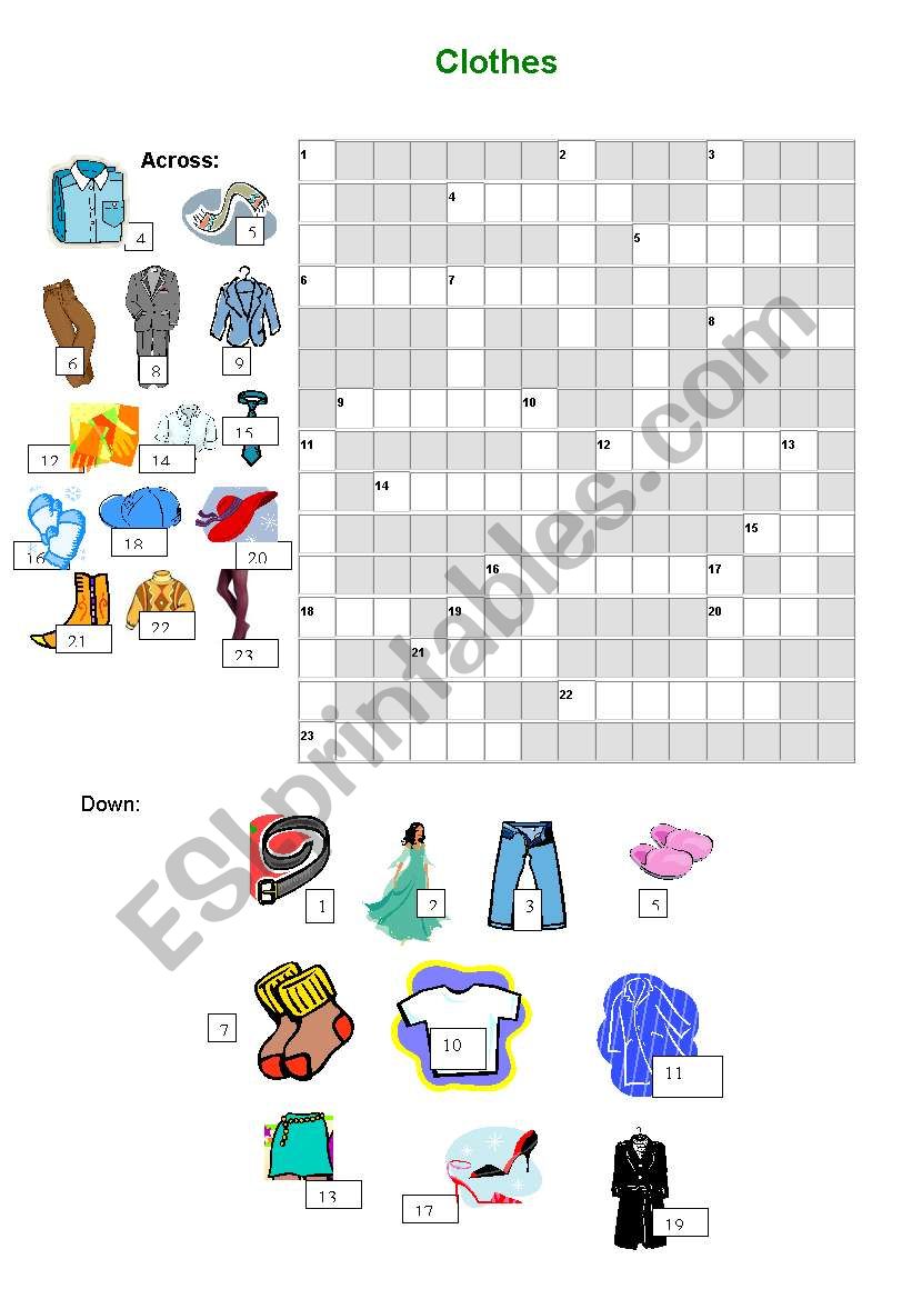 Clothes Crossword worksheet