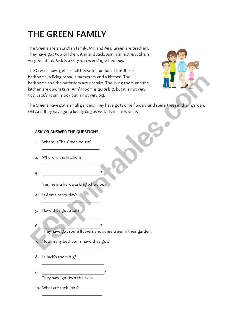 THE GREEN FAMILY worksheet