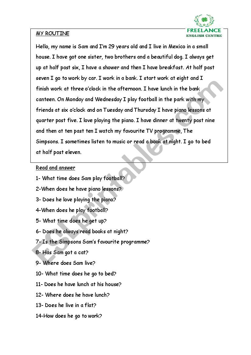 Easy reading comprehension worksheet