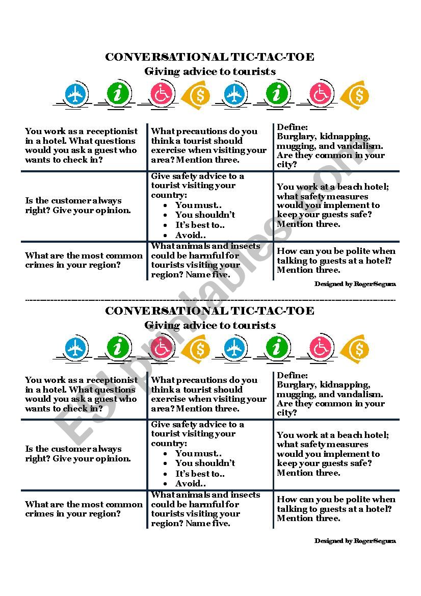 Conversational tic tac toe worksheet