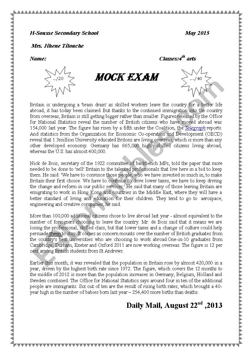 Mock exam (2015) worksheet