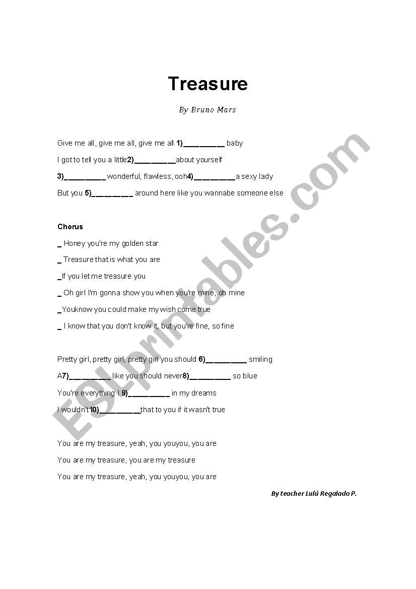 treasure worksheet