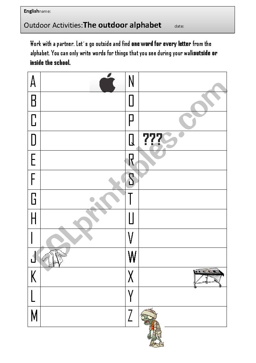 Outdoor Alphabet worksheet