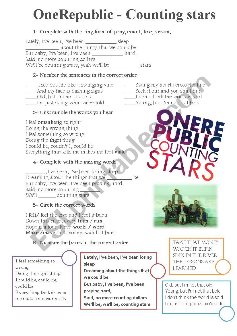 OneRepublic - Counting Stars worksheet
