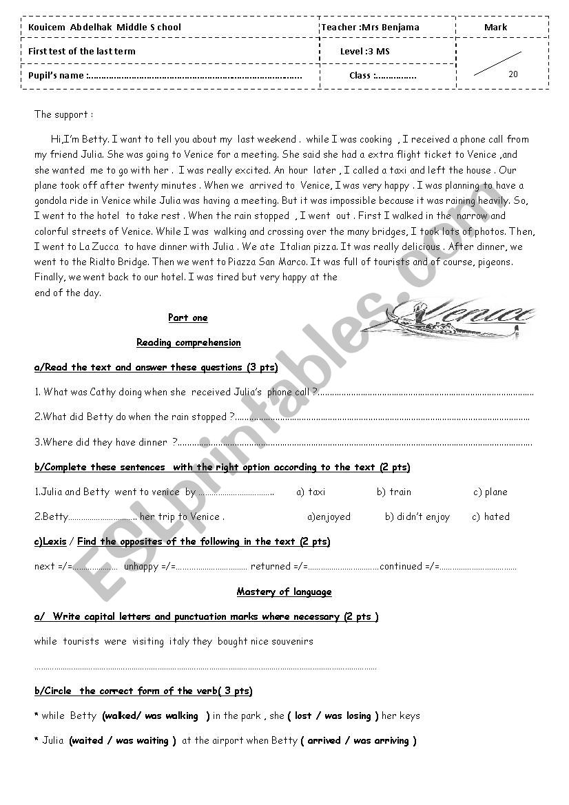 test  for  middle school pupils