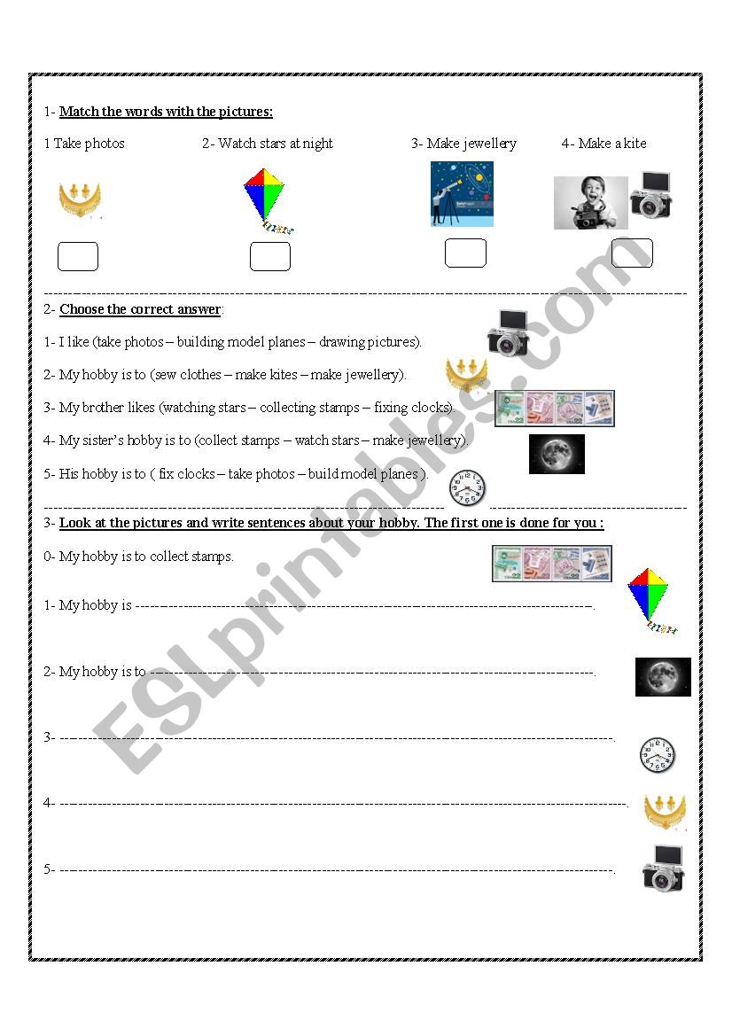 hobbies worksheet