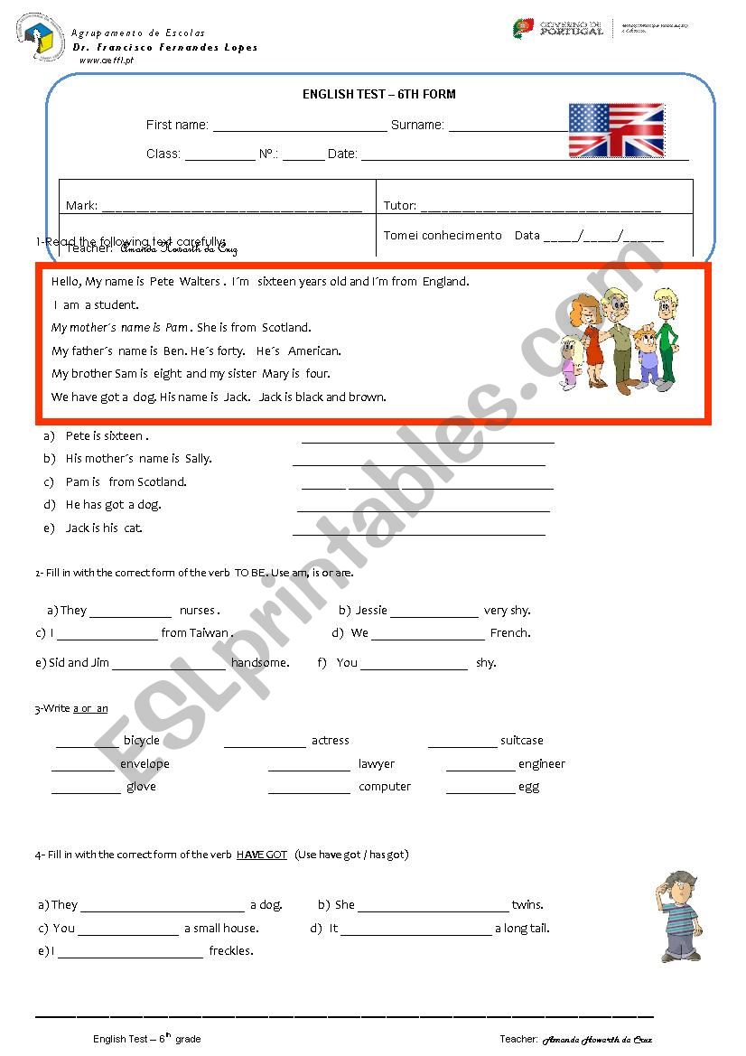 test 6th form - Personal info worksheet