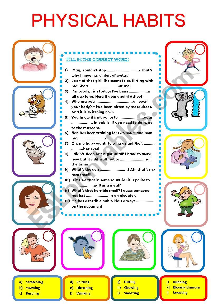 Physical habits worksheet