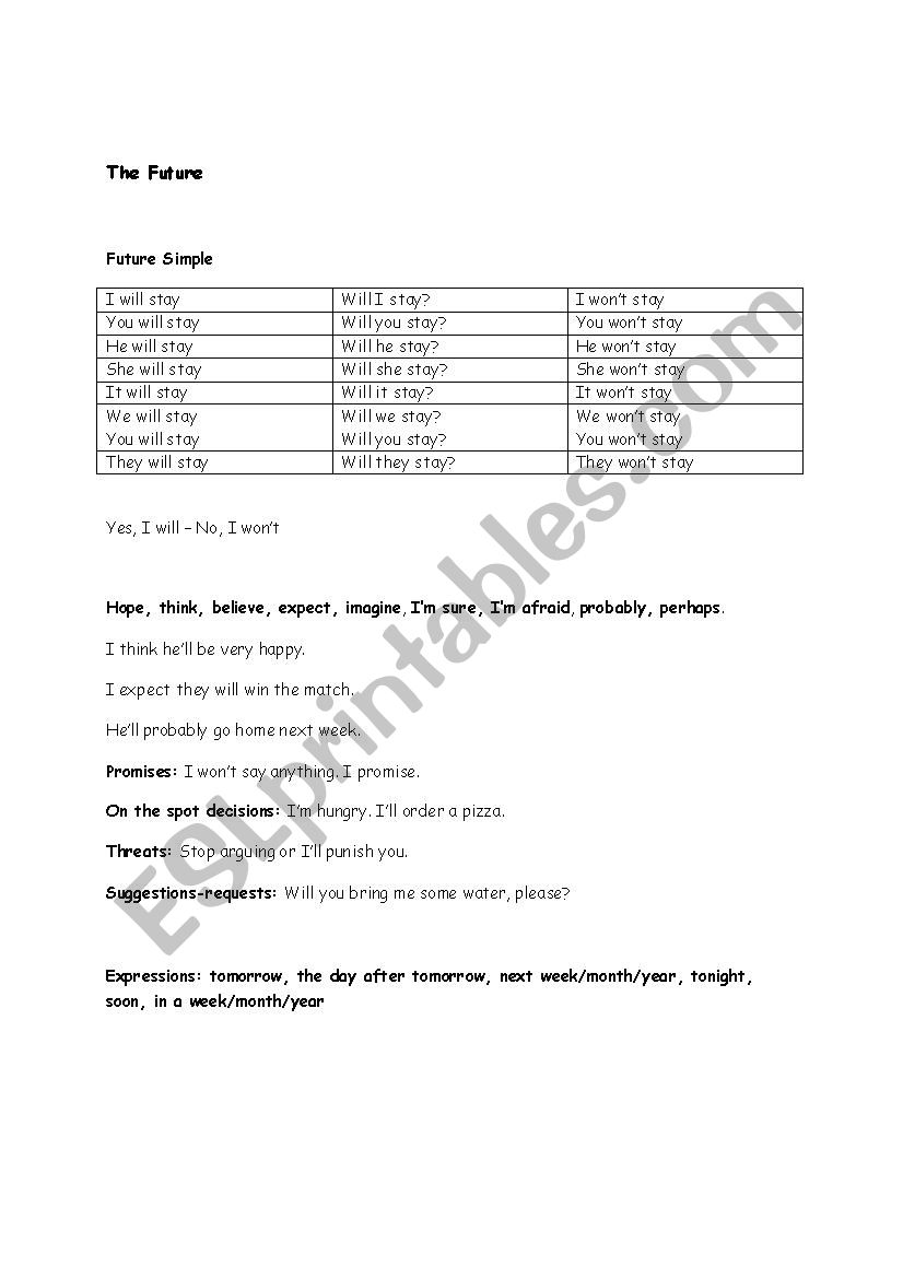 The Future worksheet