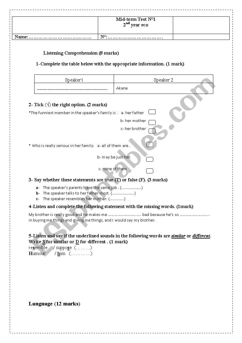 mid-term test 2  worksheet