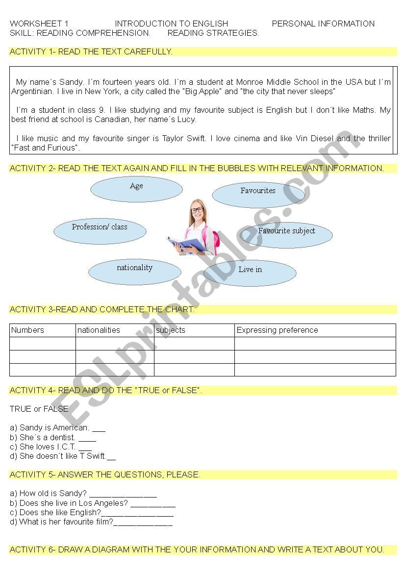 SANDYS PERSONAL INFORMATION worksheet